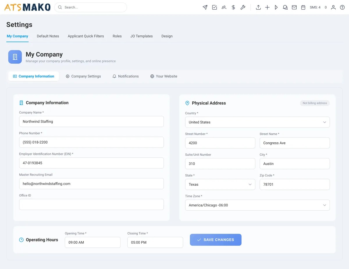White-label company settings in ATS Mako