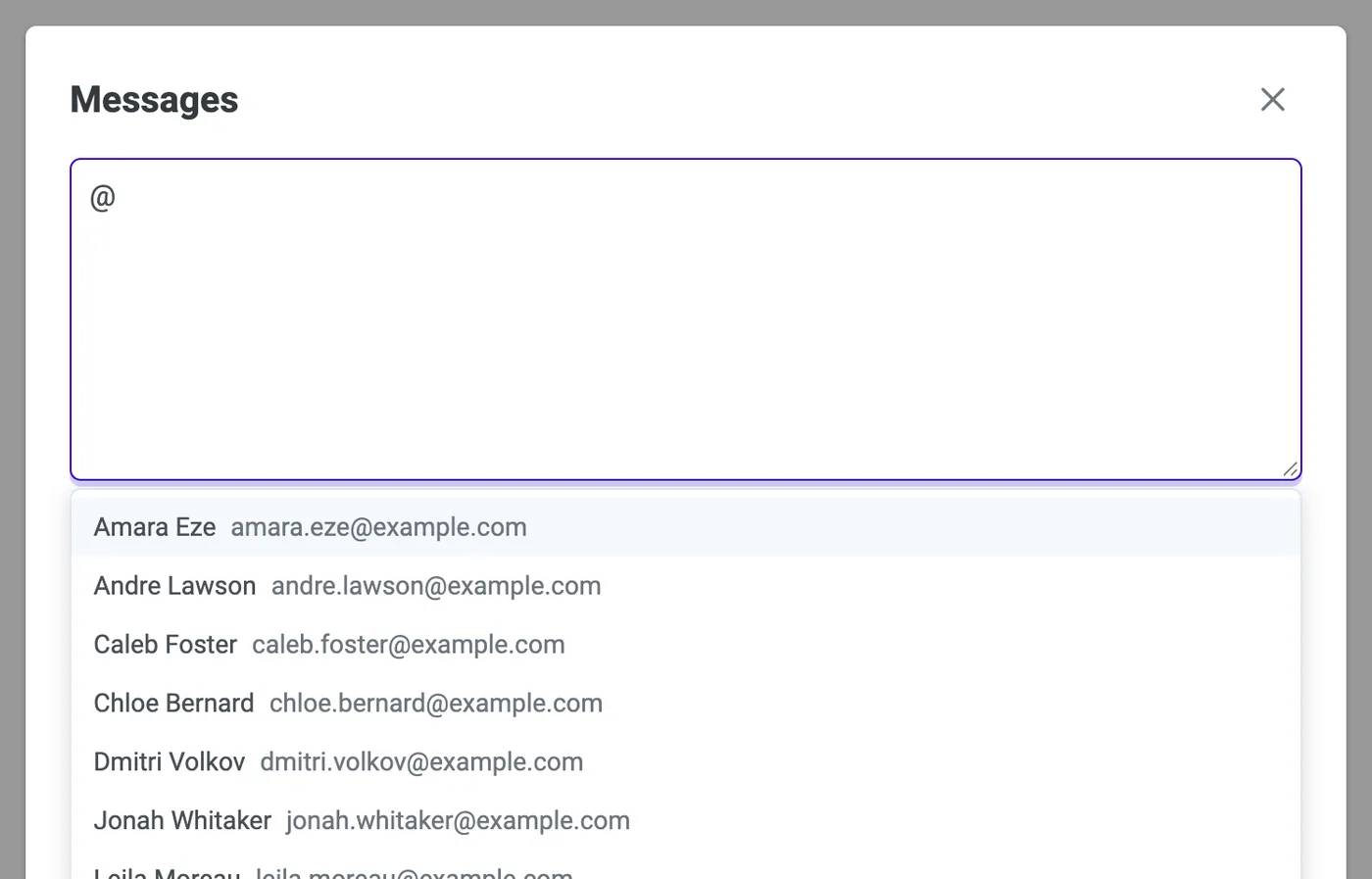 Typing @ opens a suggestion list of people in your office