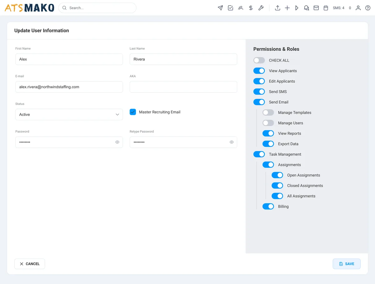 Roles and permissions management in ATS Mako